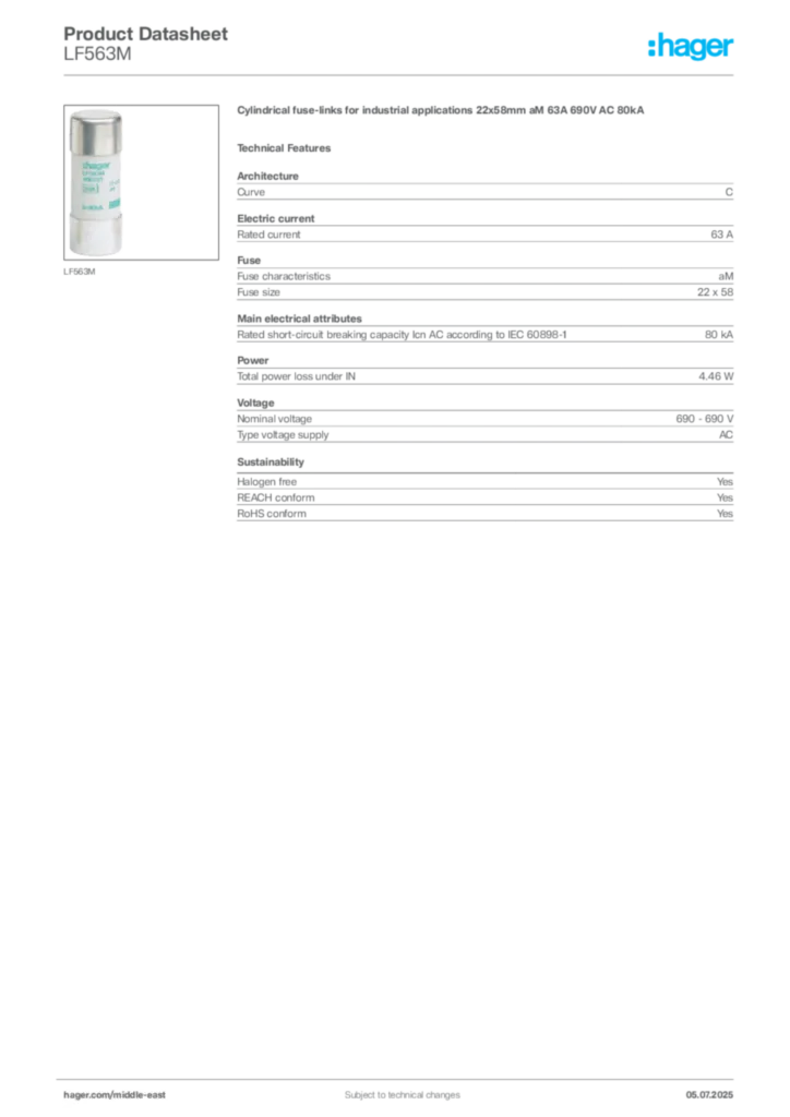 Image Hager Product data sheet LF563M  | Hager