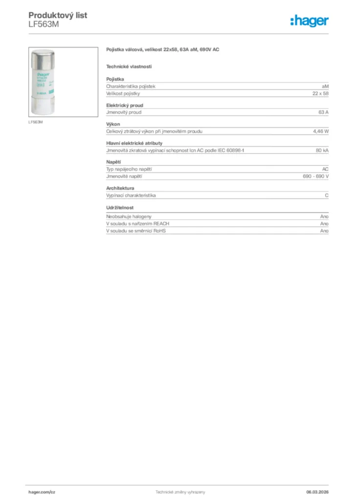 Obrázek Hager Product data sheet LF563M | Hager