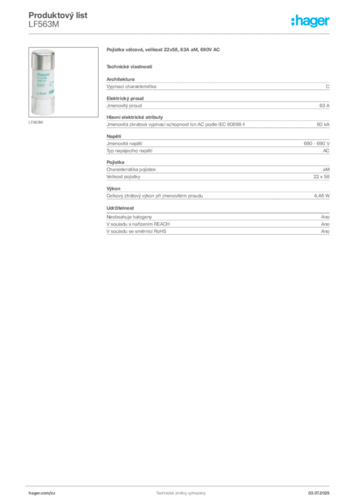 Obrázek Hager Produktový list LF563M | Hager