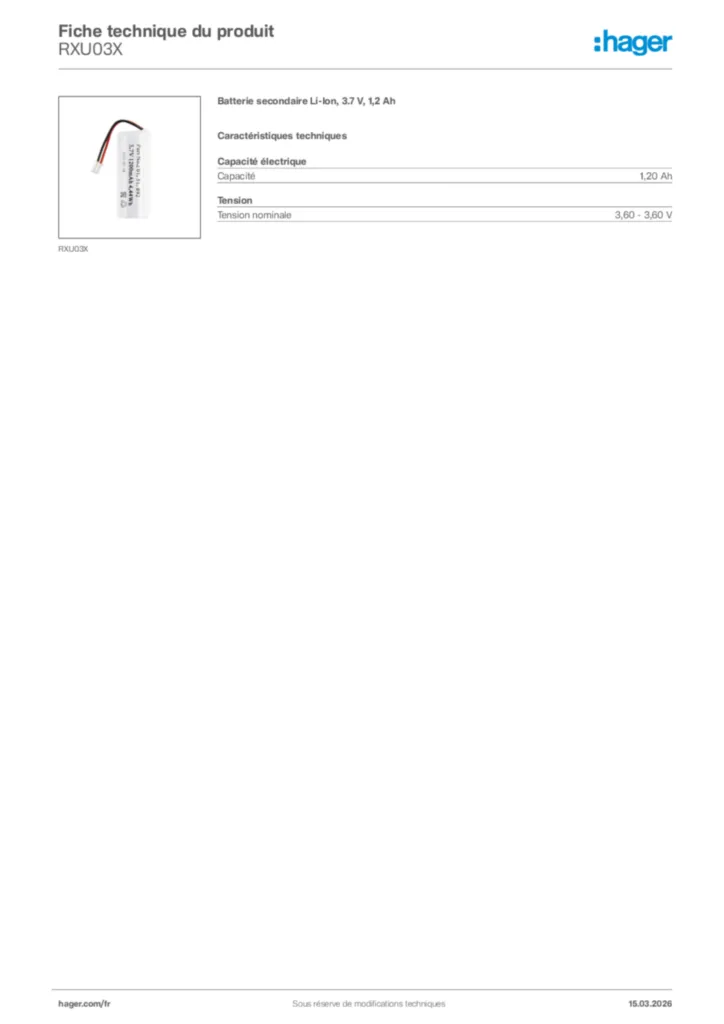 Image Hager Fiche technique du produit RXU03X | Hager France