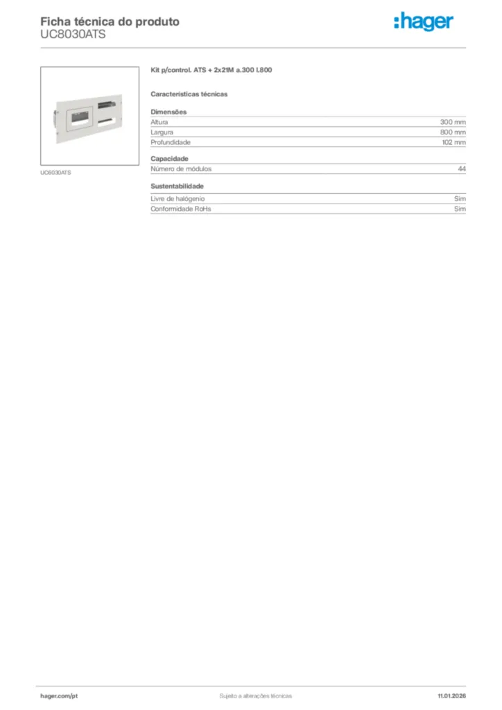 Imagem Hager Ficha técnica do produto UC8030ATS | Hager Portugal