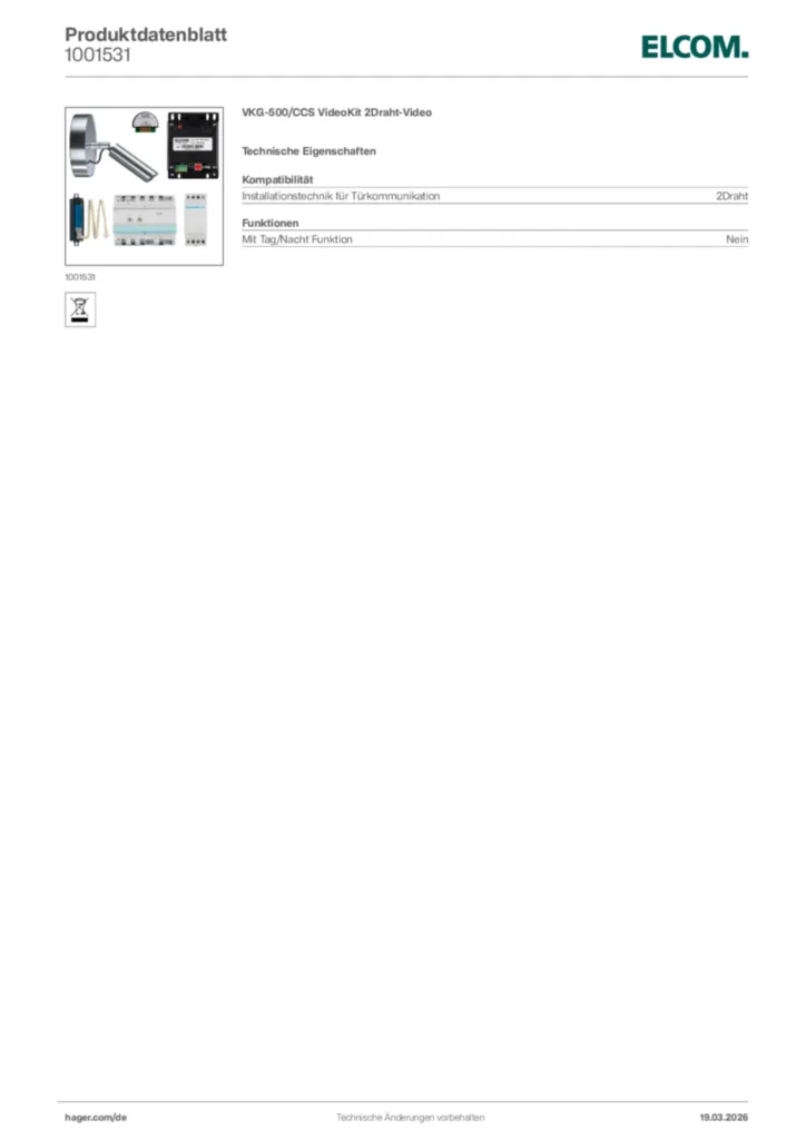 Bild Elcom Produktdatenblatt 1001531 | Hager Deutschland