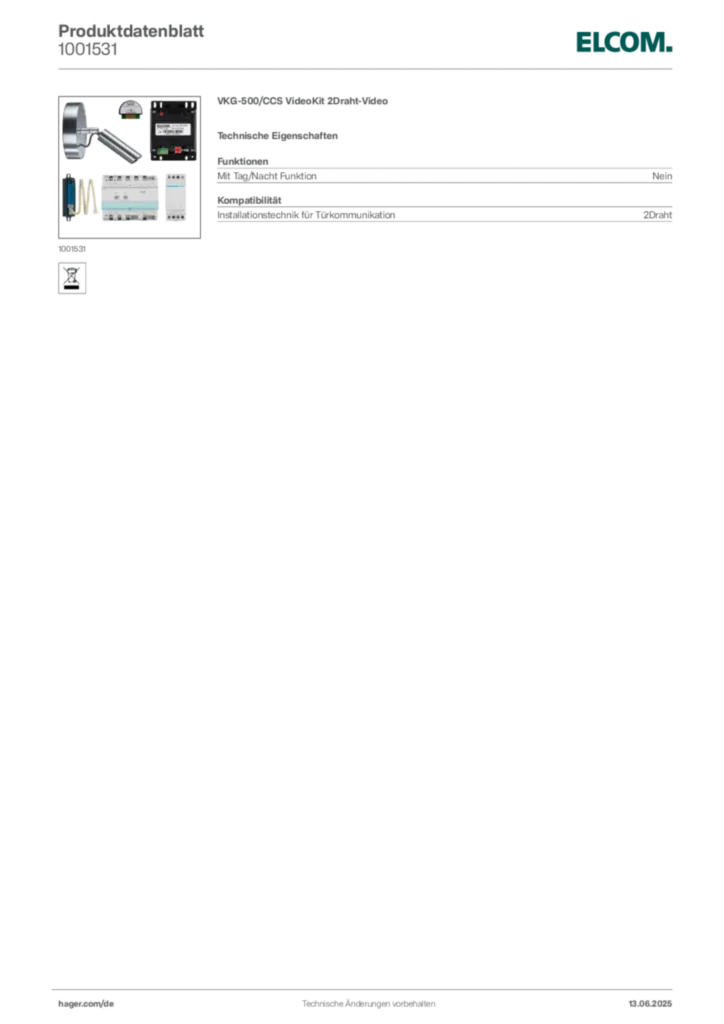 Elcom Produktdatenblatt 1001531