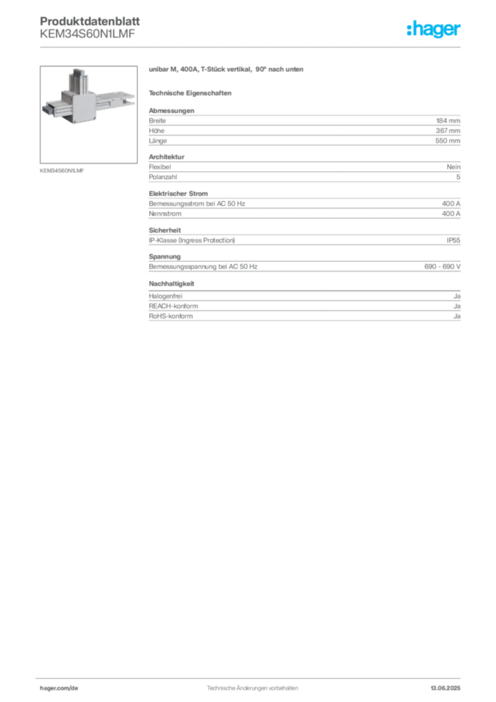 Bild Hager Produktdatenblatt KEM34S60N1LMF | Hager Deutschland