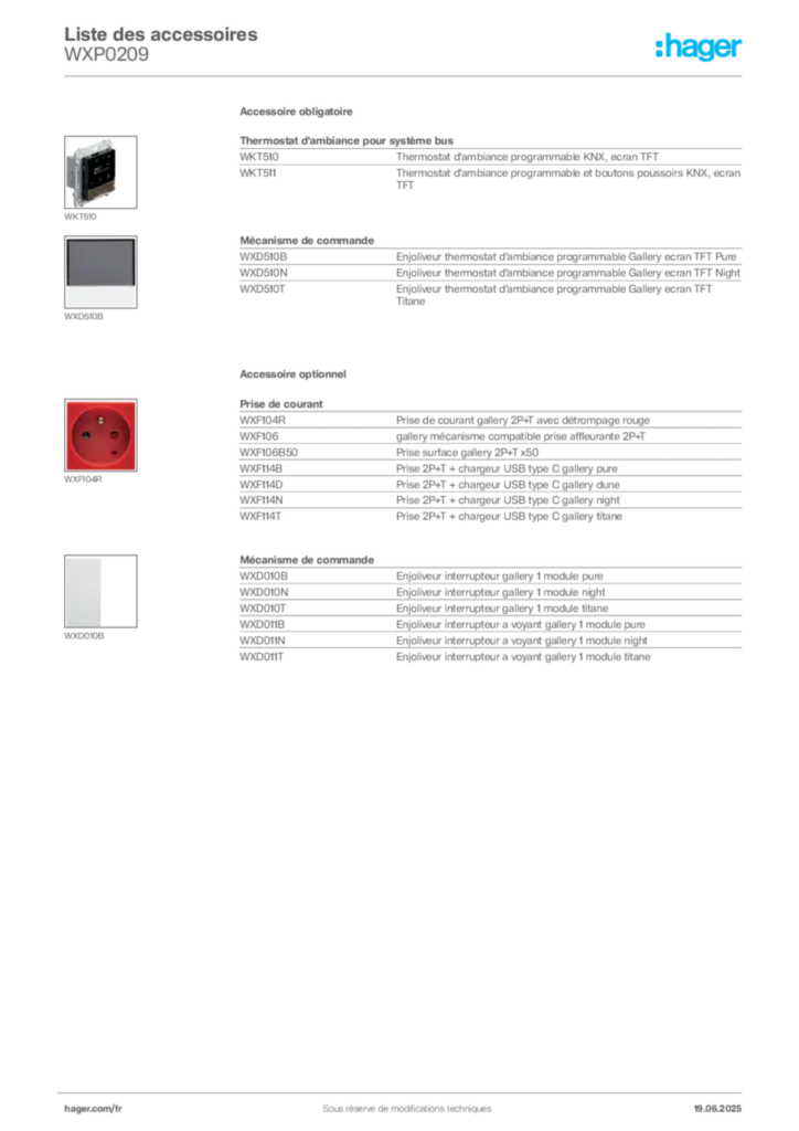 Image Hager Fiche technique du produit WXP0209 | Hager France