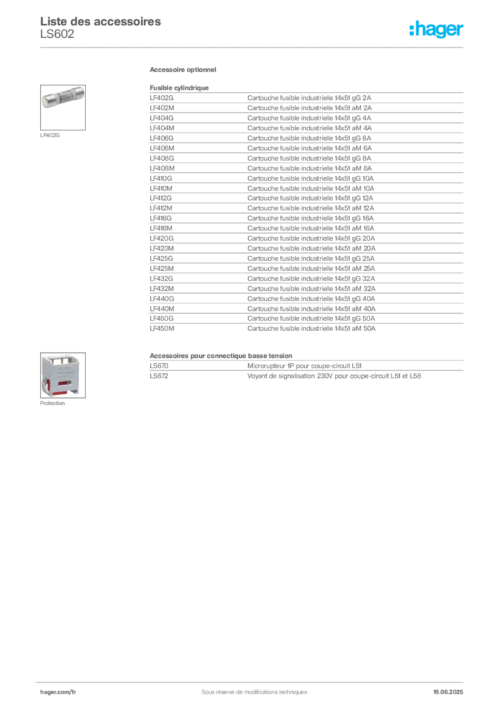 Image Hager Fiche technique du produit LS602 | Hager France