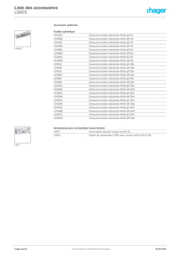 Image Hager Fiche technique du produit LS603 | Hager France