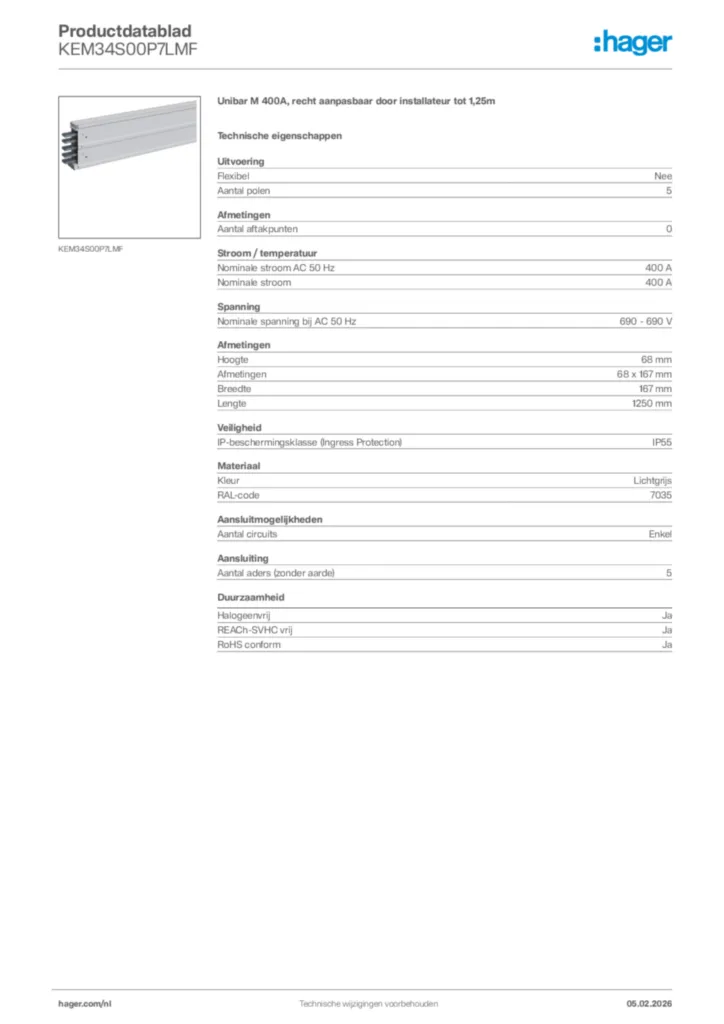 Afbeelding Hager Productdatablad KEM34S00P7LMF | Hager Nederland