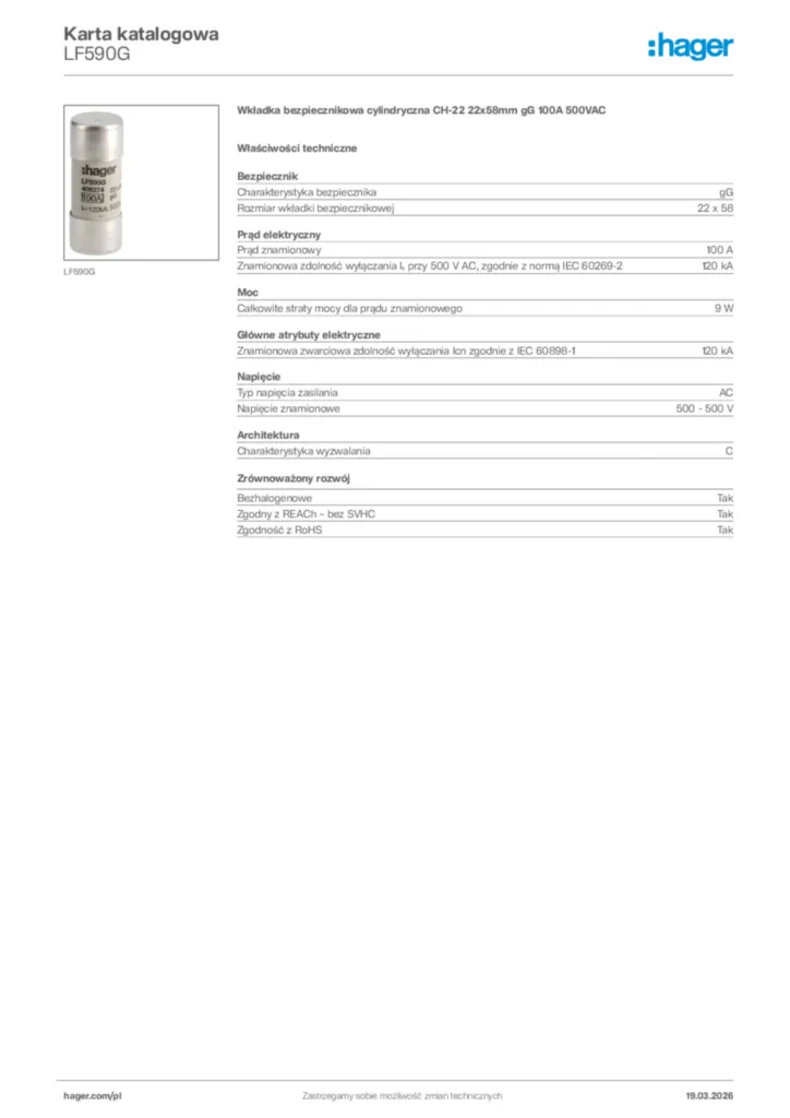 Zdjęcie Hager Karta katalogowa LF590G | Hager Polska
