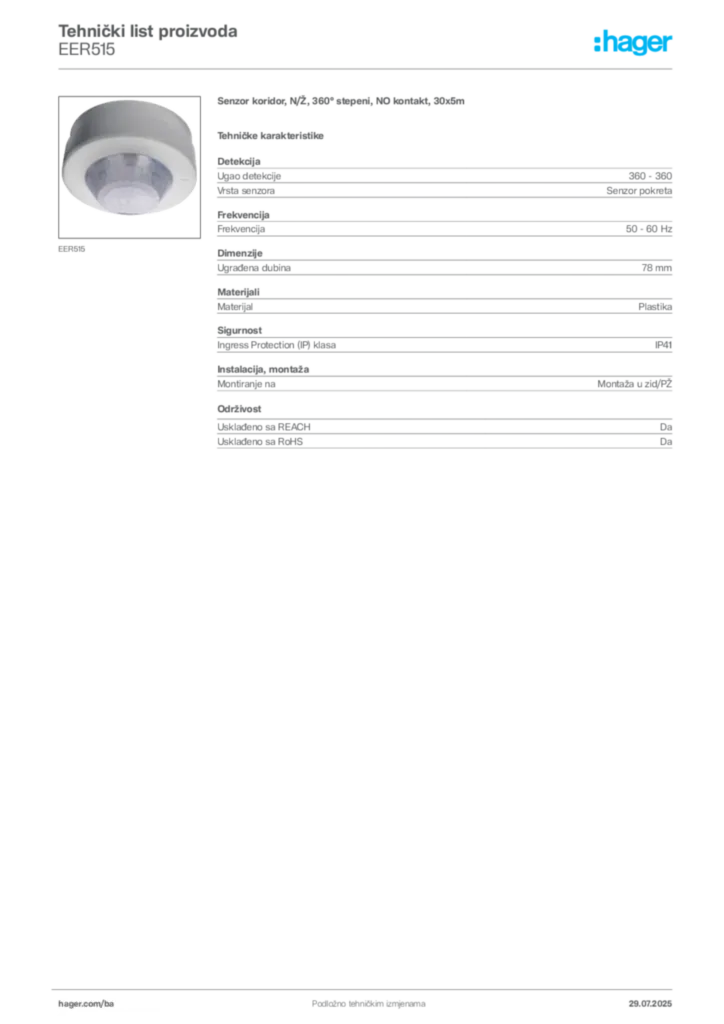 Slika Hager Product data sheet EER515  | Hager
