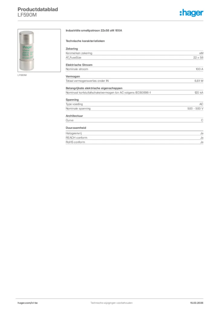 Afbeelding Hager Productdatablad LF590M | Hager Belgium