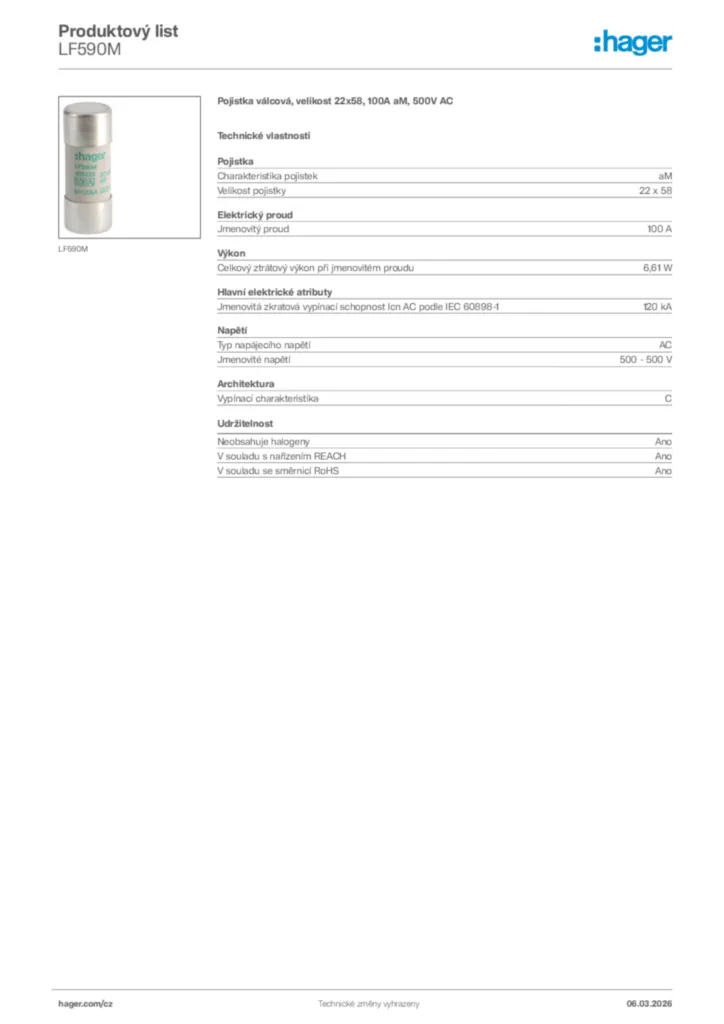 Obrázek Hager Product data sheet LF590M | Hager