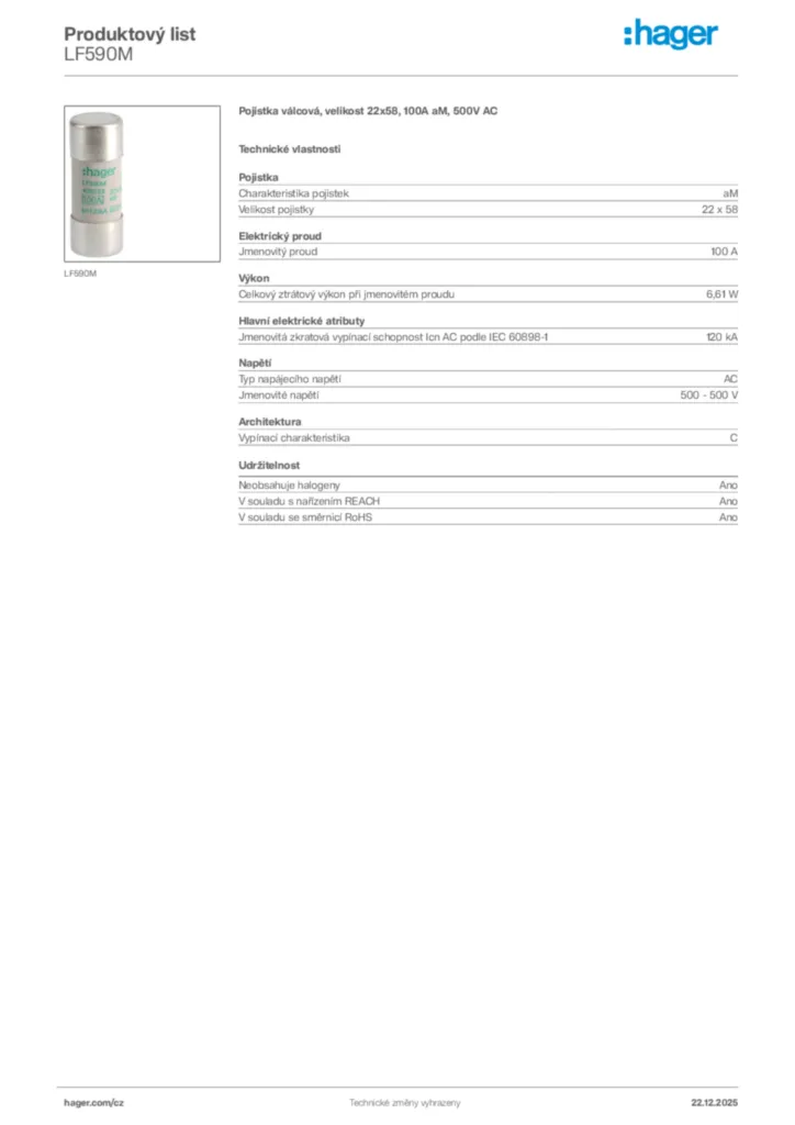 Obrázek Hager Produktový list LF590M | Hager