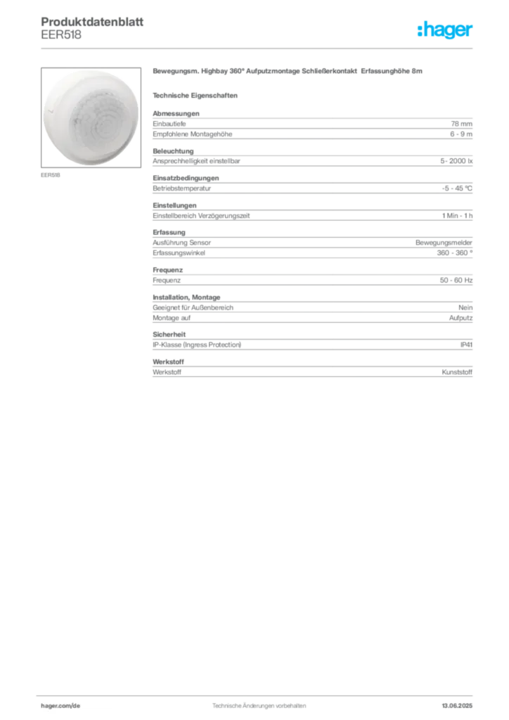 Hager Produktdatenblatt EER518