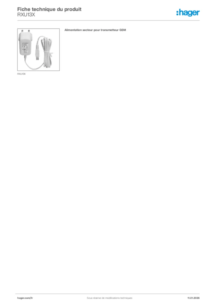 Image Hager Fiche technique du produit RXU13X | Hager France