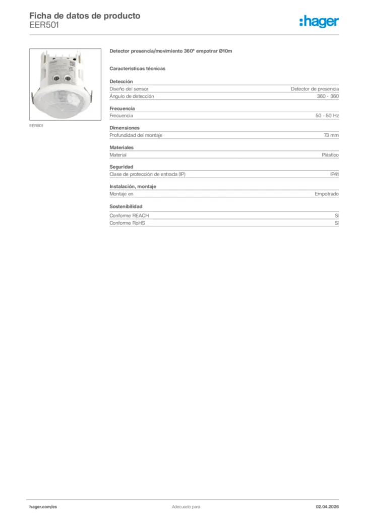 Imagen Hager Ficha de datos de producto EER501 | Hager España