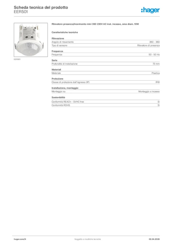 Immagine Hager Scheda tecnica del prodotto EER501 | Hager Italia