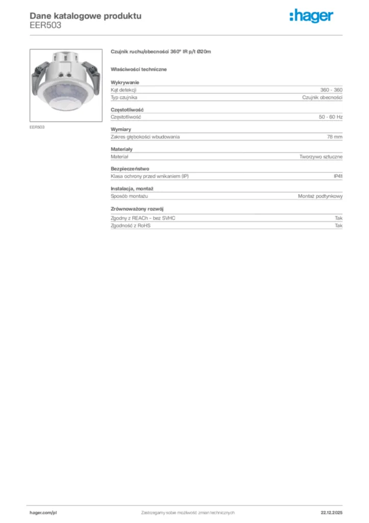 Zdjęcie Hager Dane katalogowe produktu EER503 | Hager Polska
