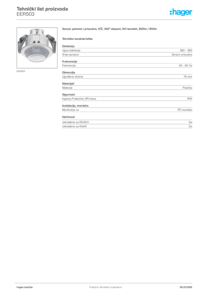 Slika Hager Product data sheet EER503  | Hager
