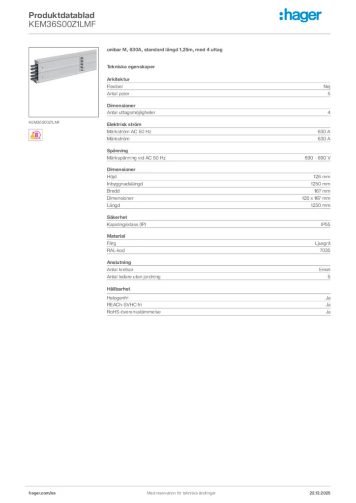 Bild Hager Produktdatablad KEM36S00Z1LMF | Hager Sverige