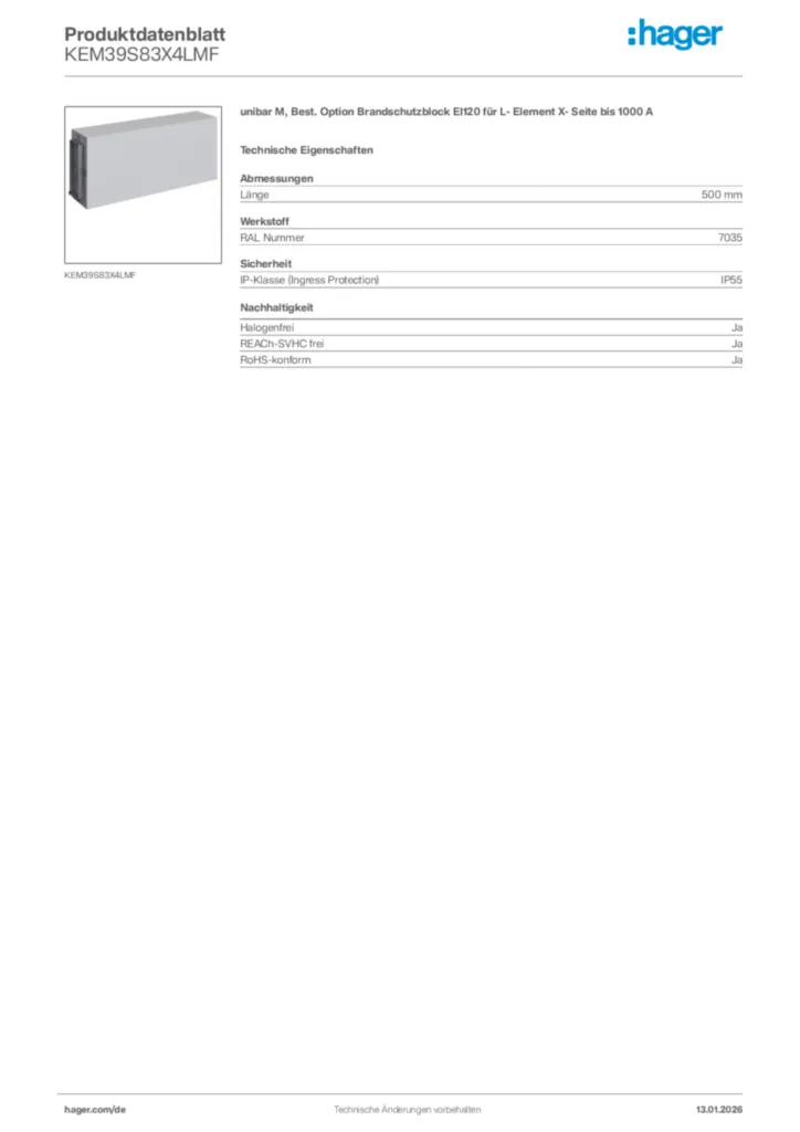 Hager Produktdatenblatt KEM39S83X4LMF