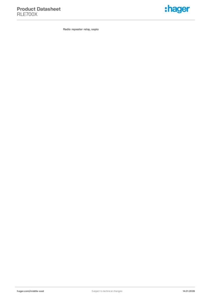 Image Hager Product data sheet RLE700X  | Hager