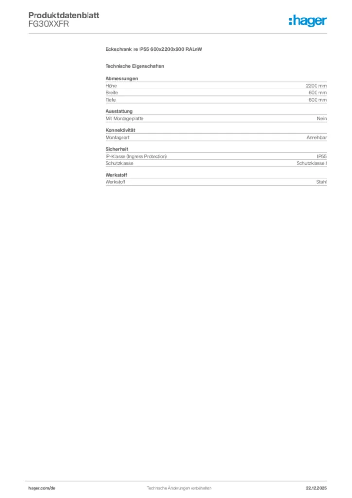 Bild Hager Produktdatenblatt FG30XXFR | Hager Deutschland