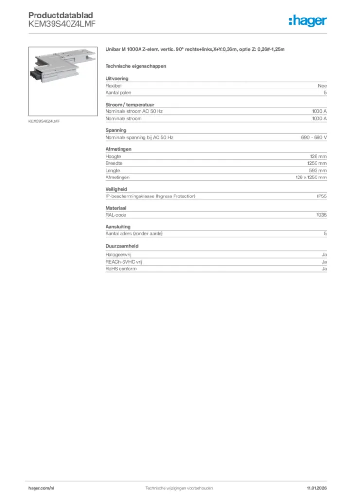 Afbeelding Hager Productdatablad KEM39S40Z4LMF | Hager Nederland