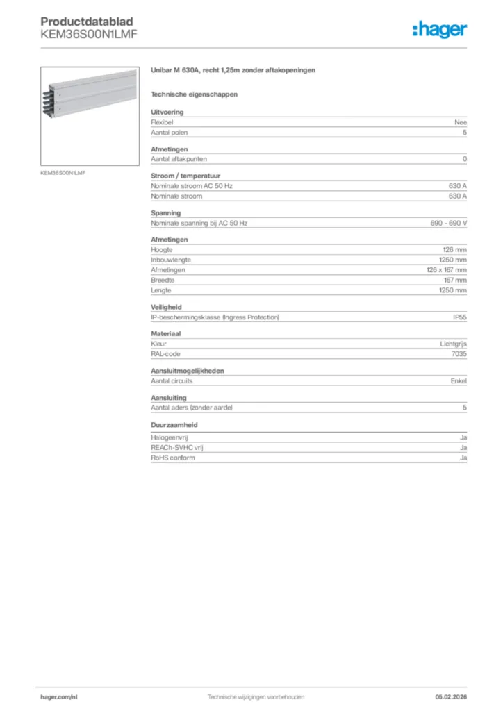 Afbeelding Hager Productdatablad KEM36S00N1LMF | Hager Nederland