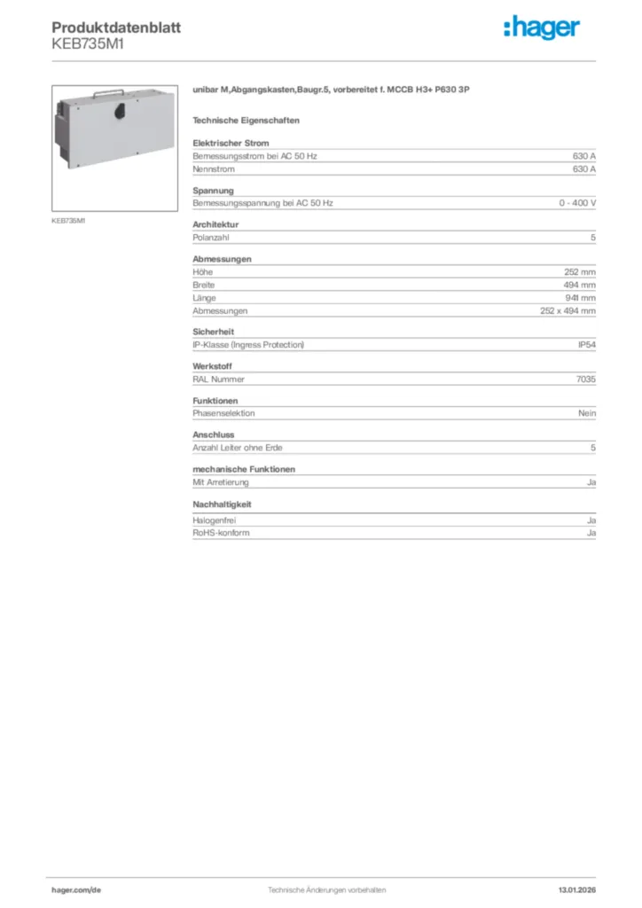 Hager Produktdatenblatt KEB735M1