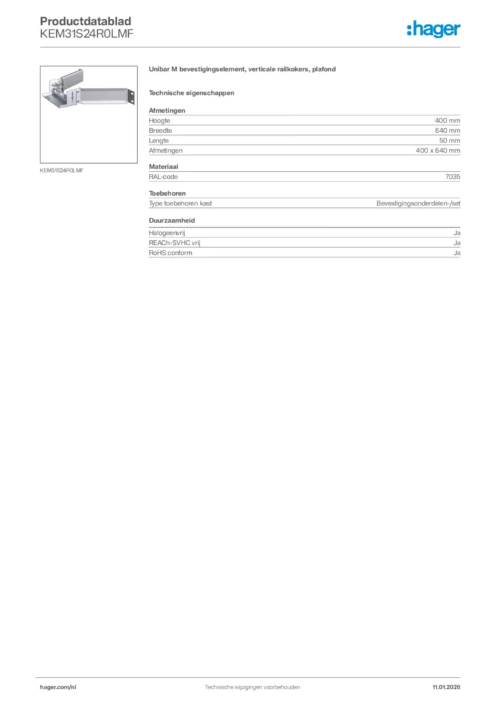 Afbeelding Hager Productdatablad KEM31S24R0LMF | Hager Nederland