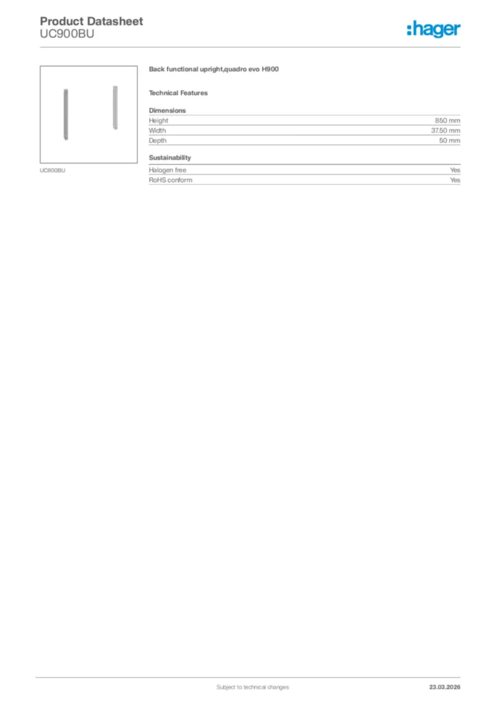 Image Hager Product data sheet UC900BU  | Hager Africa