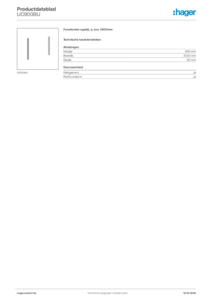 Afbeelding Hager Productdatablad UC900BU | Hager Belgium