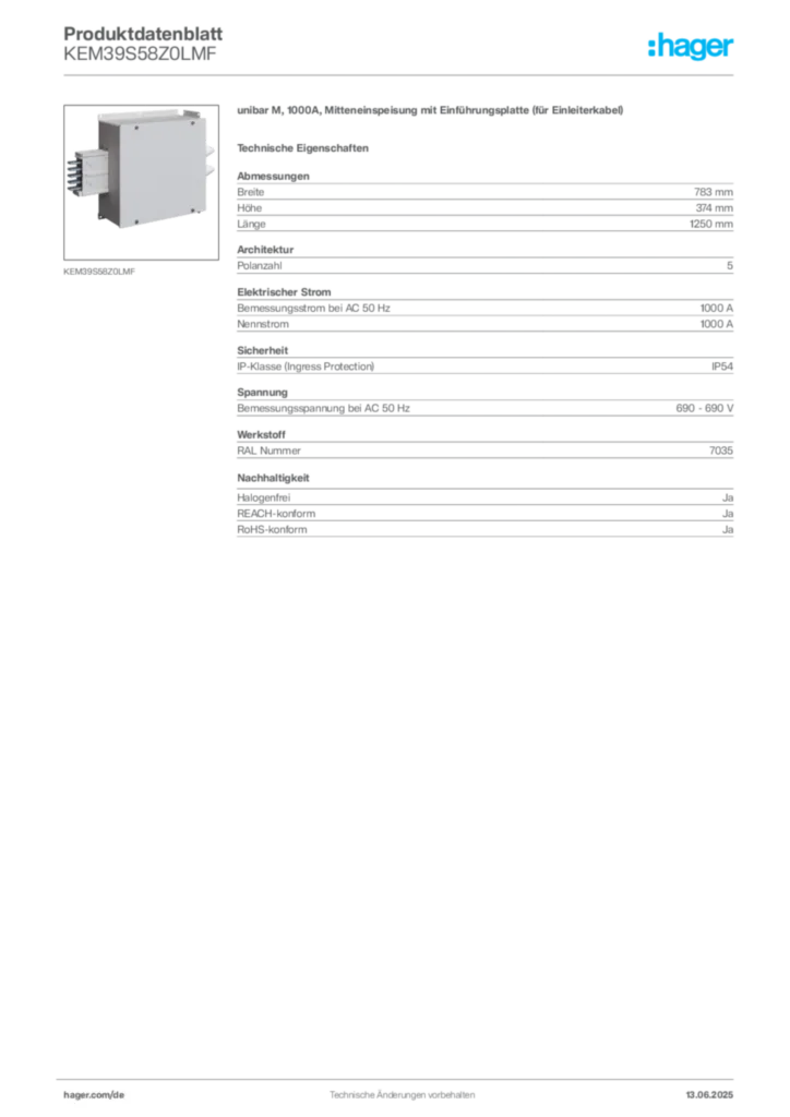 Hager Produktdatenblatt KEM39S58Z0LMF