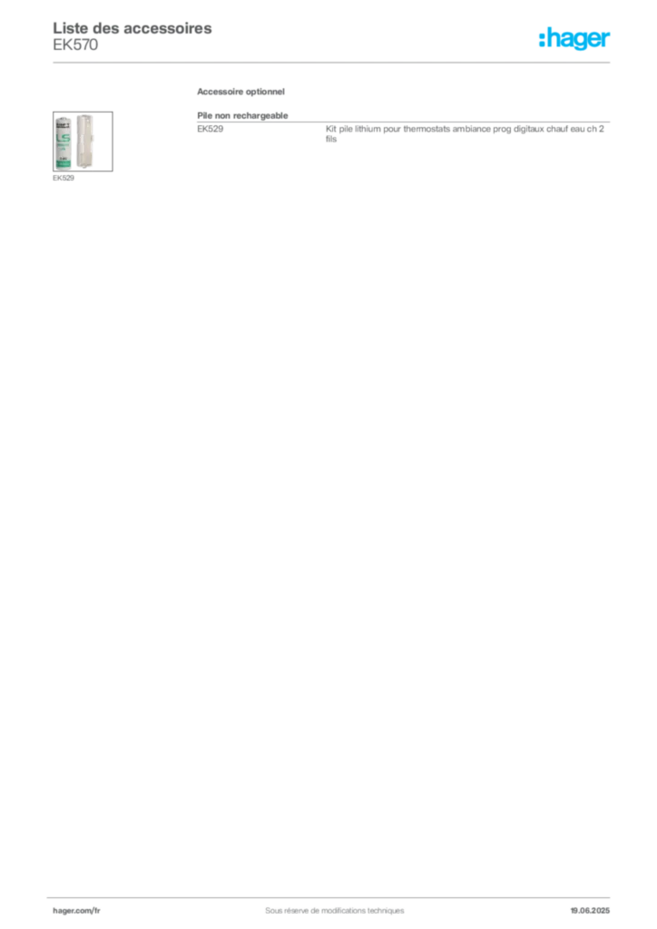 Image Hager Fiche technique du produit EK570 | Hager France