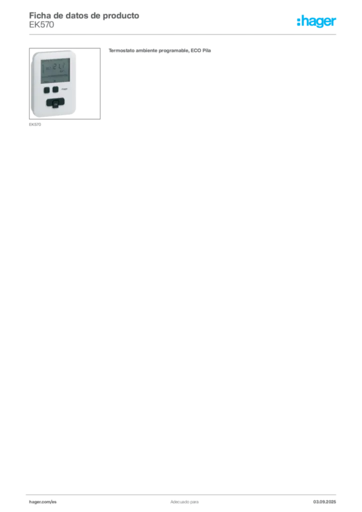 Imagen Hager Ficha de datos de producto EK570 | Hager España