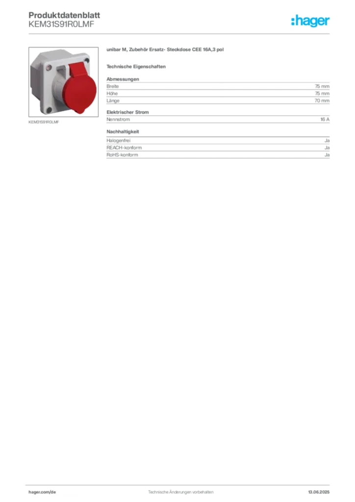 Hager Produktdatenblatt KEM31S91R0LMF