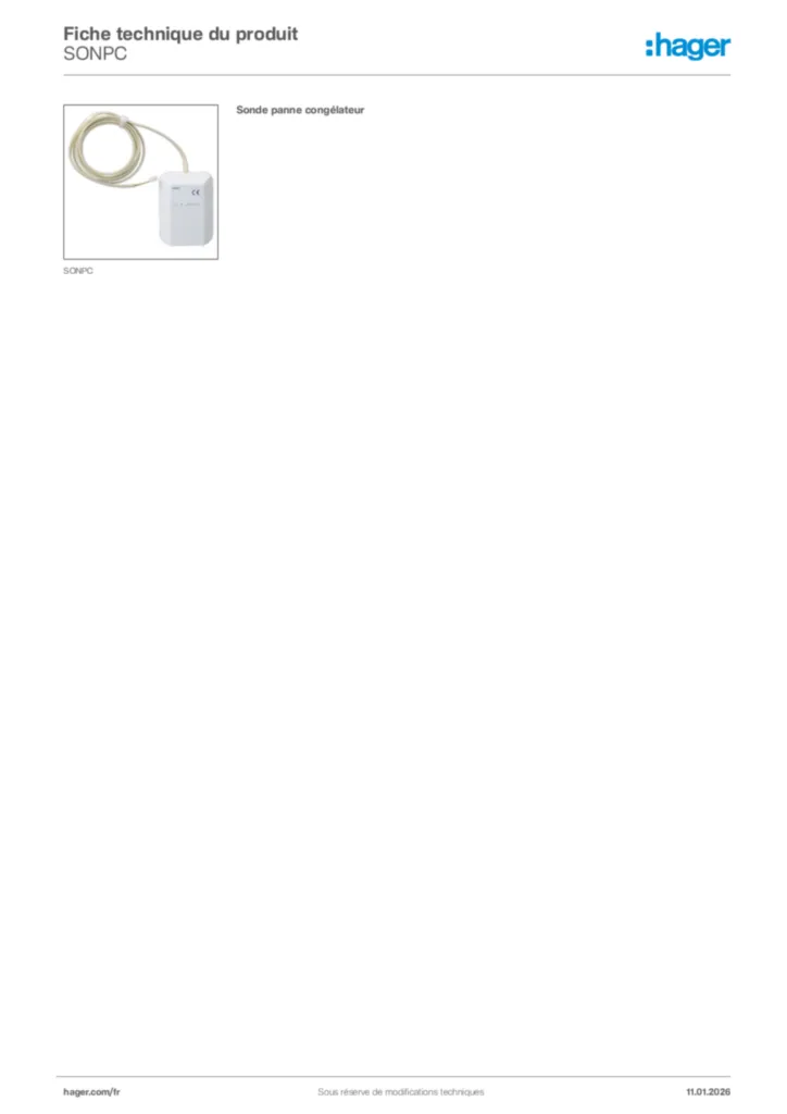 Image Hager Fiche technique du produit SONPC | Hager France