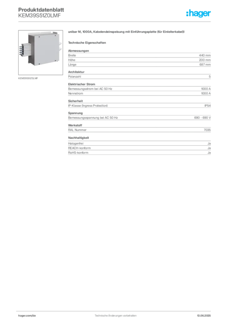Hager Produktdatenblatt KEM39S51Z0LMF