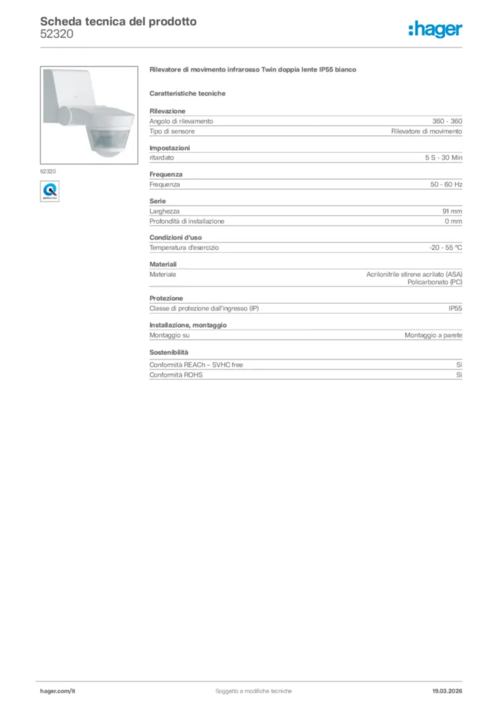 Immagine Hager Scheda tecnica del prodotto 52320 | Hager Italia