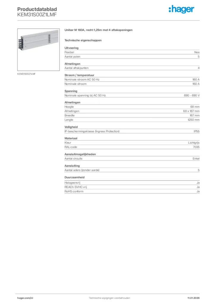 Afbeelding Hager Productdatablad KEM31S00Z1LMF | Hager Nederland