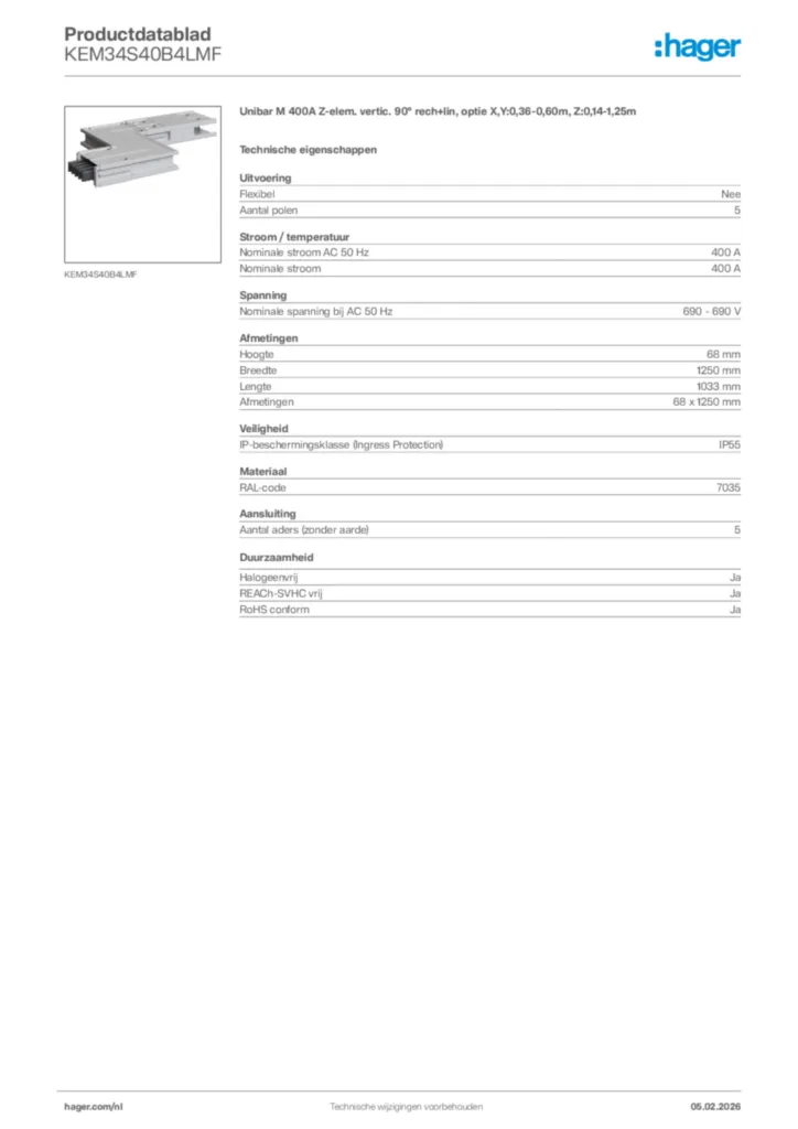 Afbeelding Hager Productdatablad KEM34S40B4LMF | Hager Nederland
