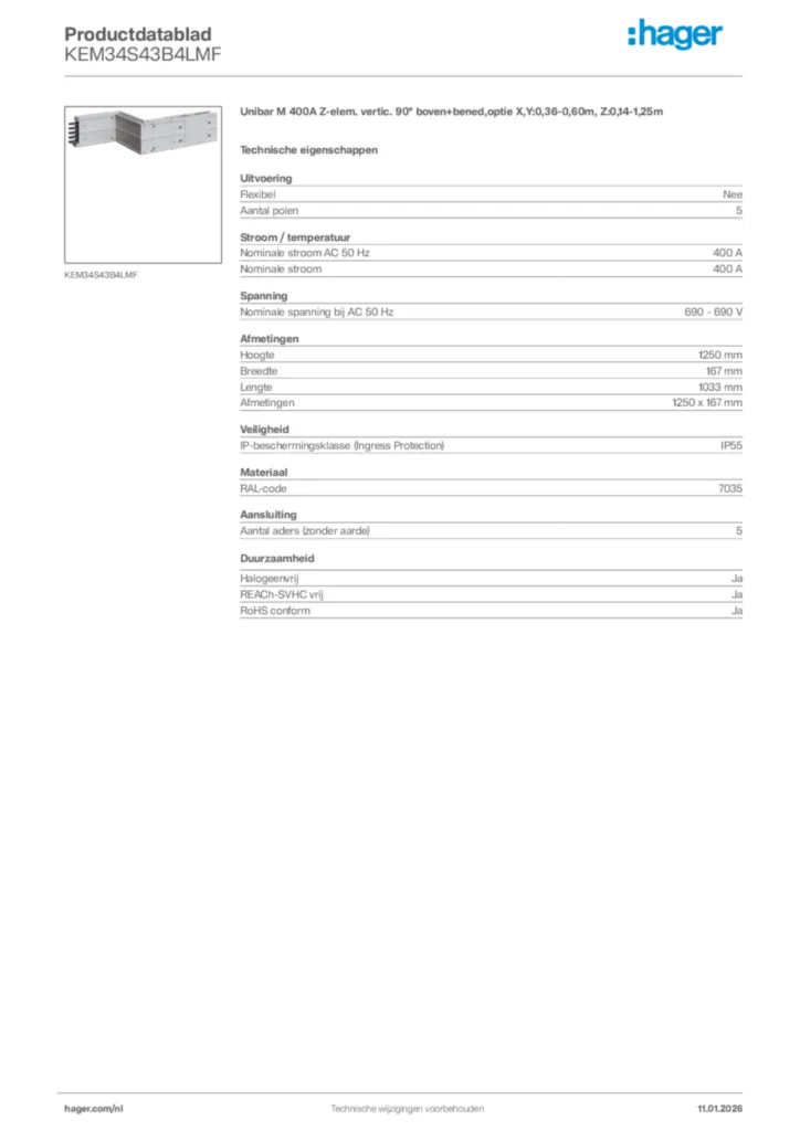 Afbeelding Hager Productdatablad KEM34S43B4LMF | Hager Nederland