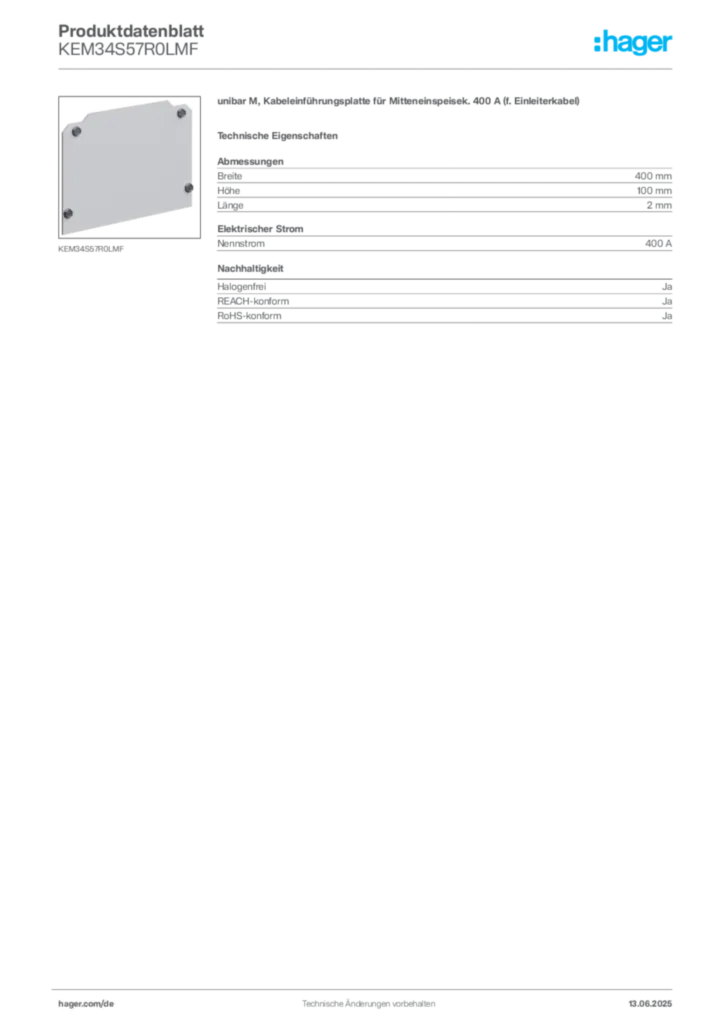 Bild Hager Produktdatenblatt KEM34S57R0LMF | Hager Deutschland