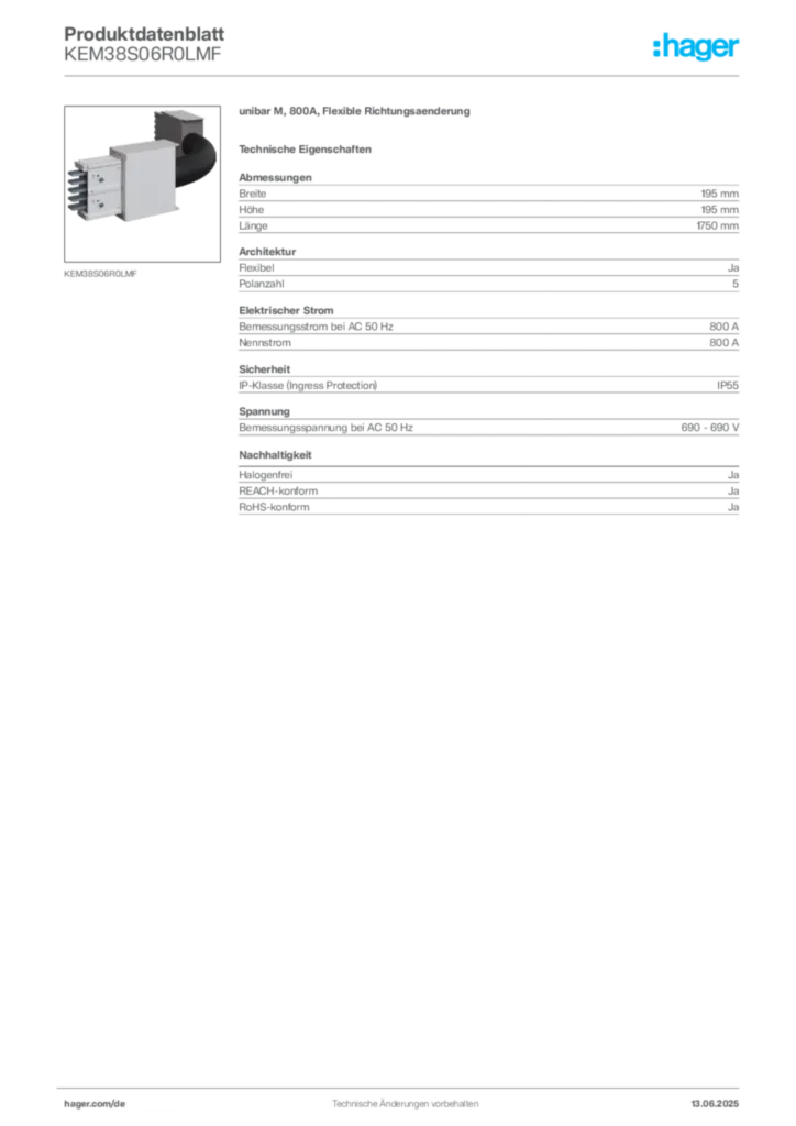 Bild Hager Produktdatenblatt KEM38S06R0LMF | Hager Deutschland