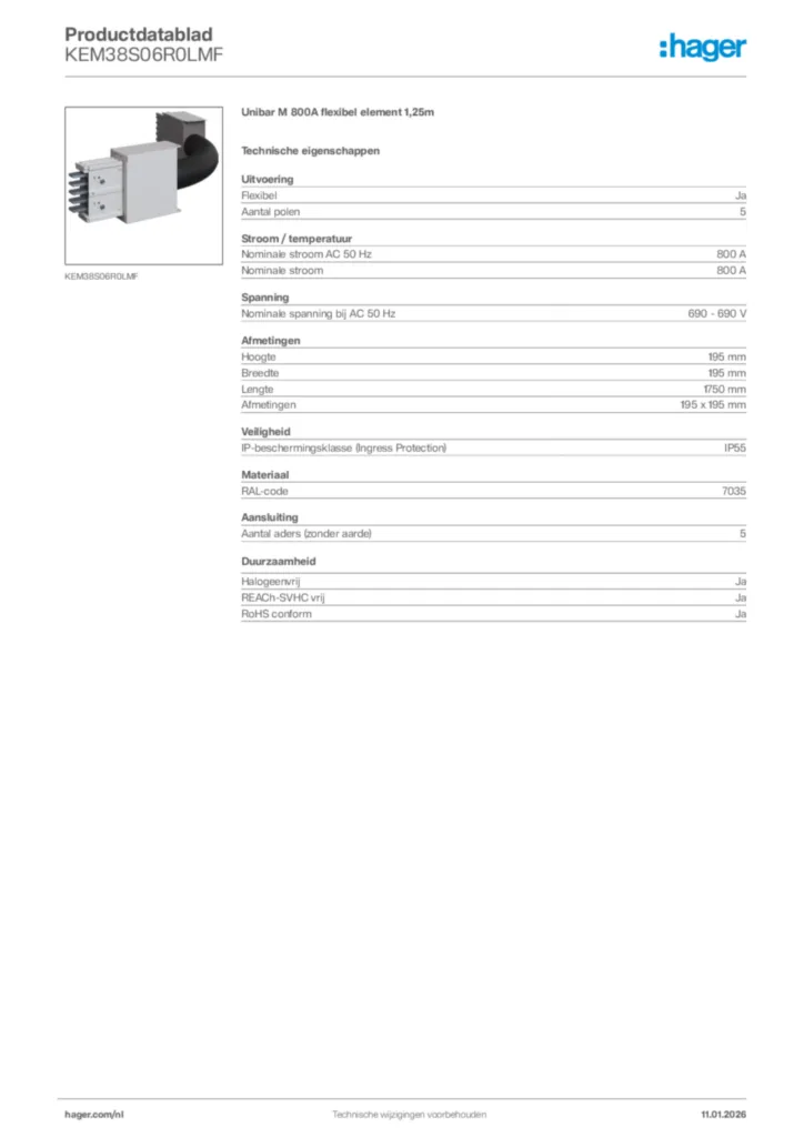 Afbeelding Hager Productdatablad KEM38S06R0LMF | Hager Nederland