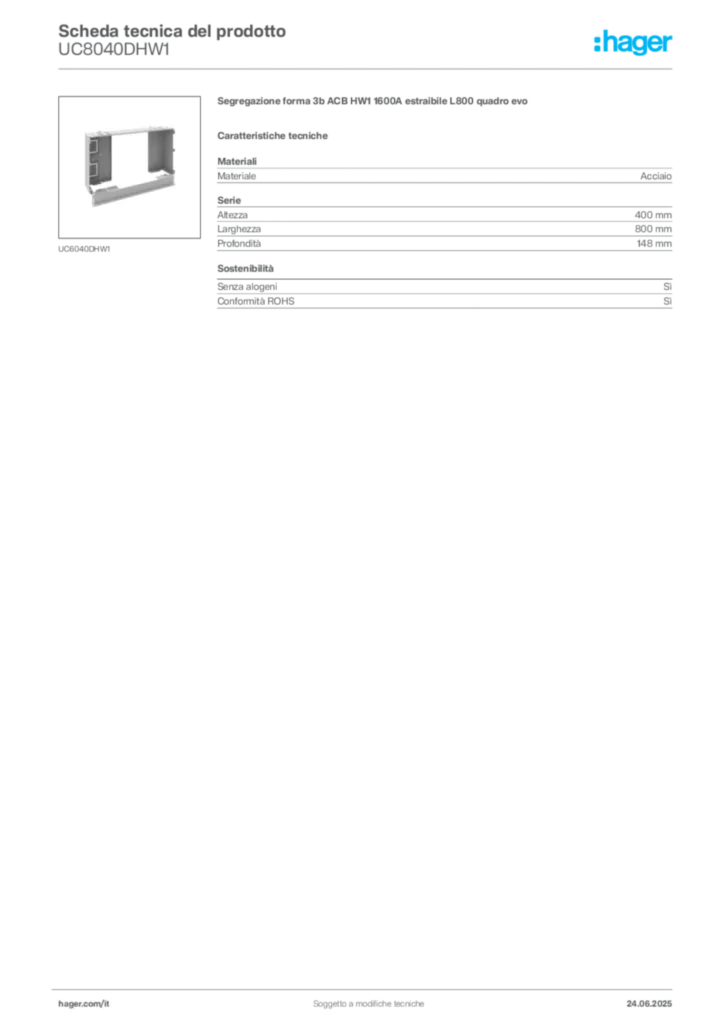 Immagine Hager Scheda tecnica del prodotto UC8040DHW1 | Hager Italia