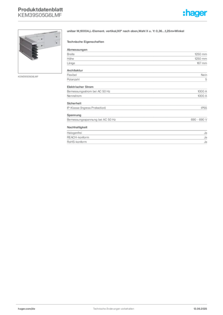 Bild Hager Produktdatenblatt KEM39S05G6LMF | Hager Deutschland