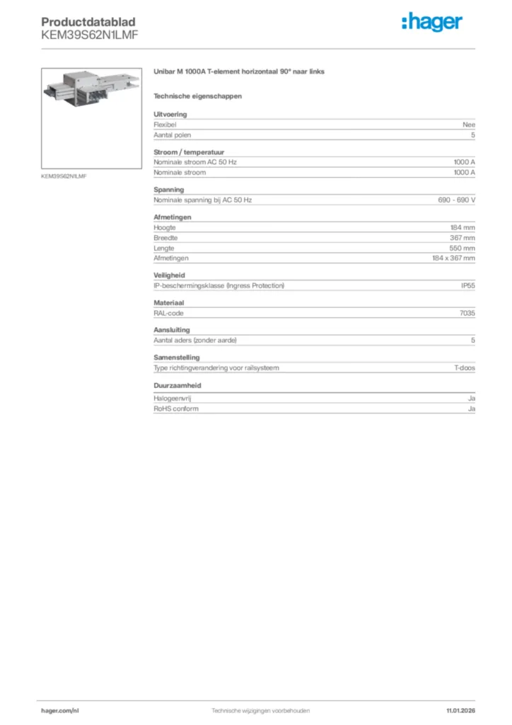 Afbeelding Hager Productdatablad KEM39S62N1LMF | Hager Nederland