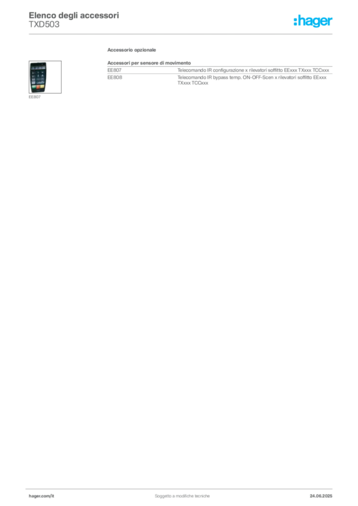Immagine Hager Scheda tecnica del prodotto TXD503 | Hager Italia
